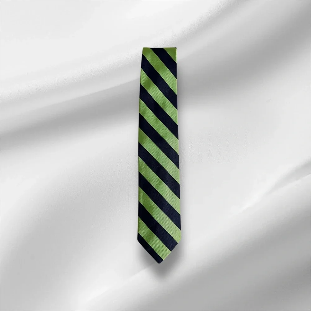 J. Crew Dark Blue and Green Striped Silk Tie